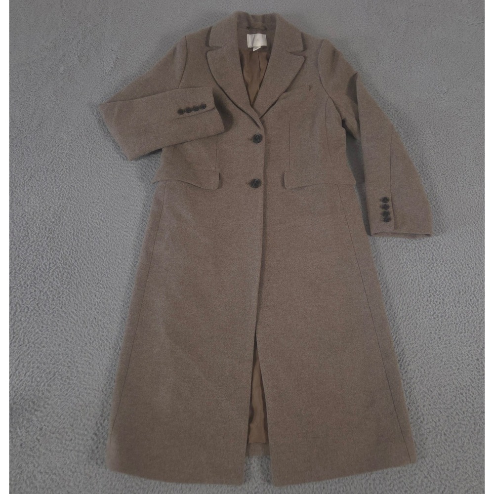 H&M Jacket Womens S Wool Blend Coat Longline Notched Lapel Button Front Pocket